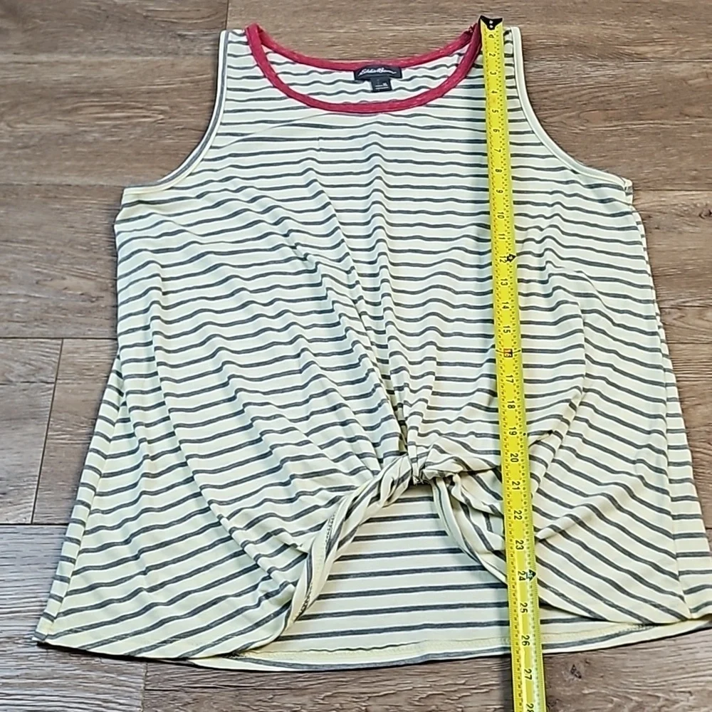 NWT Eddie Bauer Cotton Rayon Stretch Cream & Grey Stripe Front Knot Tank Top